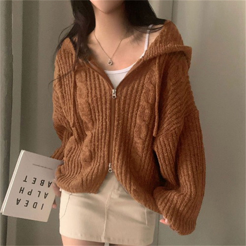 Damen Grobstrickjacke Kapuze Lässig Eveloria