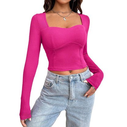 Damen Langarmshirt Rippstruktur Quadratischer Ausschnitt