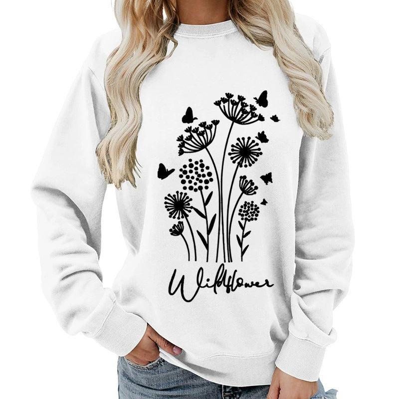 Damen Sweatshirt Floralmuster Kuscheliges Innenfutter - Eveloria