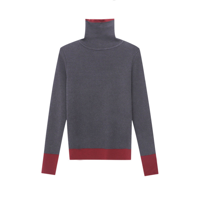 Damen Rollkragenpullover Kontrastärmel Eveloria
