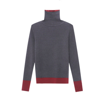 Damen Rollkragenpullover Kontrastärmel Eveloria