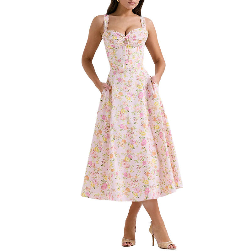 Damen Maxikleid Floralmuster Raffiniertes Oberteil