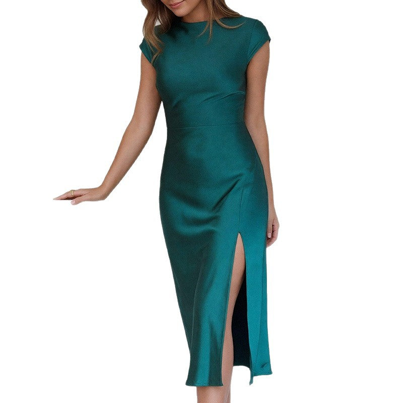 Damen Midi-Kleid aus Satin mit Stehkragen Eveloria