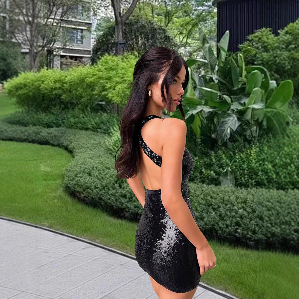 Damen Minikleid Glitzernd Schimmernd Racerback Design Eveloria