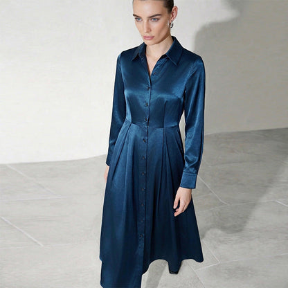 Damen Hemdblusenkleid Mittellänge Seide Glanz Eveloria