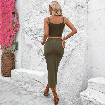 Damen Crop- Set mit Wickelrock und Knotendesign