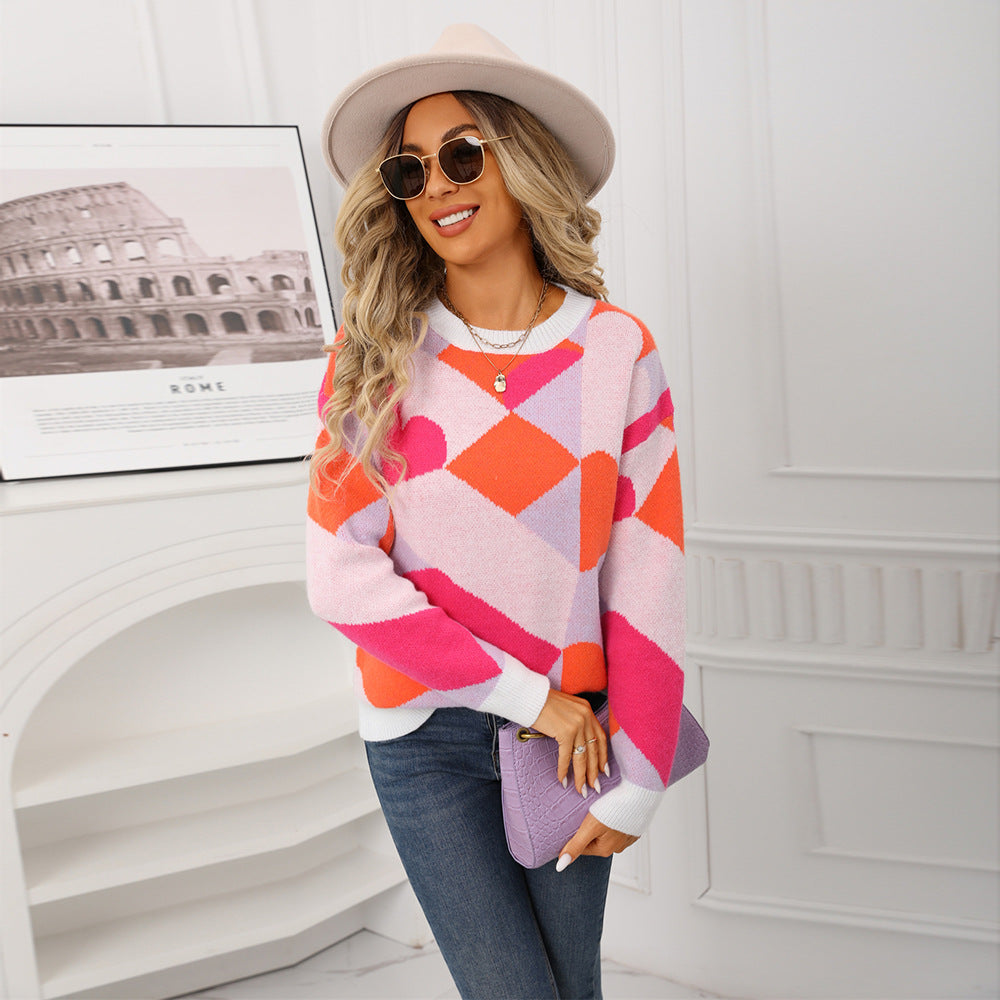 Damen Pullover Geometrisches Muster Eveloria