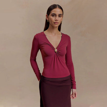 Damen Oberteil mit Knotendetail V-Ausschnitt Eveloria - Eveloria