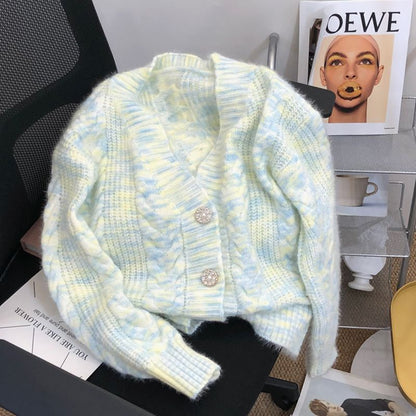 Damen Strickjacke Kuschelig Zopfmuster Edle Knöpfe Beige