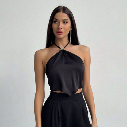 Eveloria Damen Halterneck- Glänzend Dekorativer Knoten - Eveloria