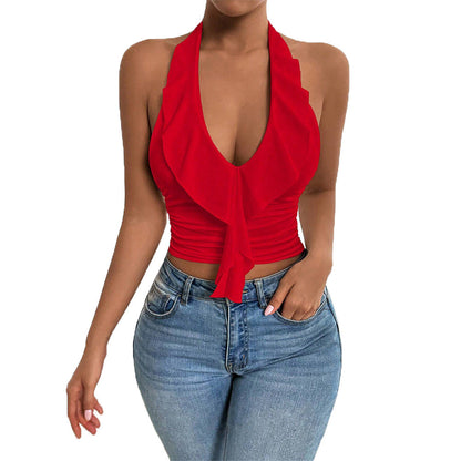 Damen Schulterfreies Fließend Rüschendesign Elegant