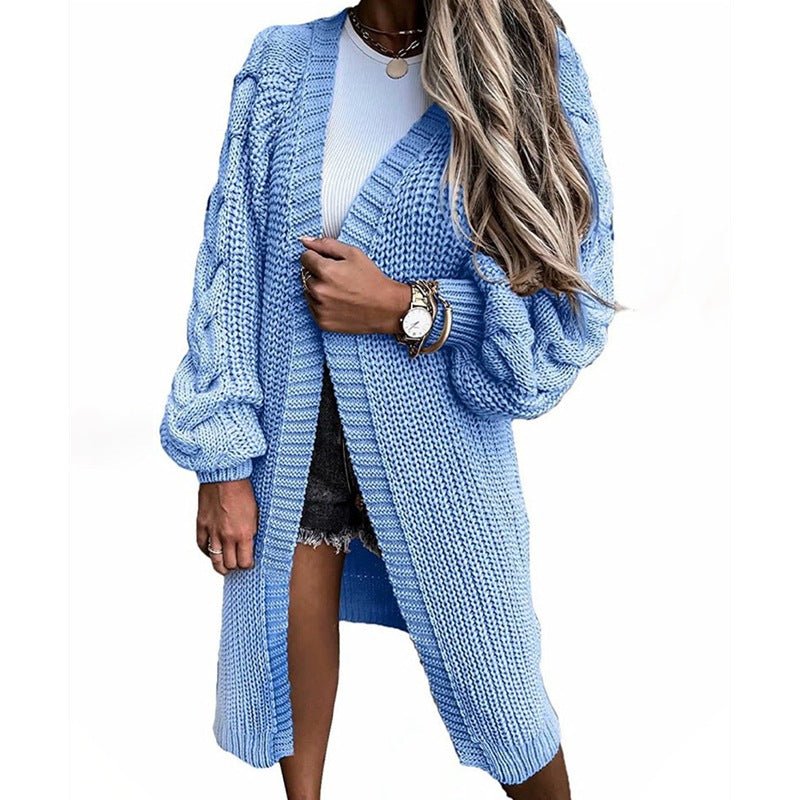 Damen Grobstrick Cardigan Voluminöse Ärmel Offene Front