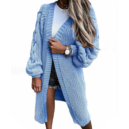 Damen Grobstrick Cardigan Voluminöse Ärmel Offene Front