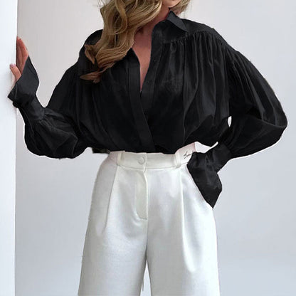 Damen Bluse Weit Schnitt Ballonärmel Eveloria