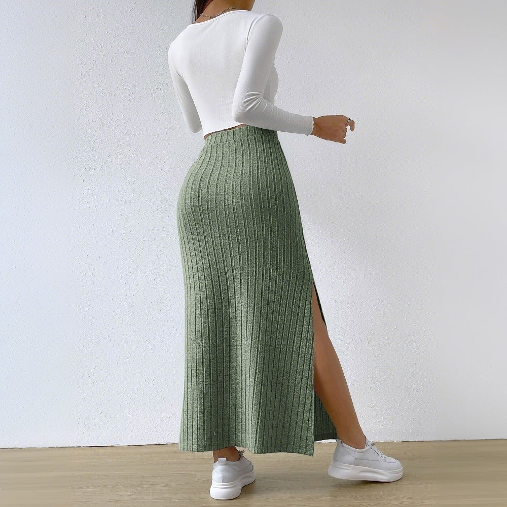 Damen Maxirock Rippendesign Seidenähnlich