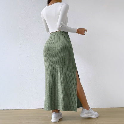 Damen Maxirock Rippendesign Seidenähnlich