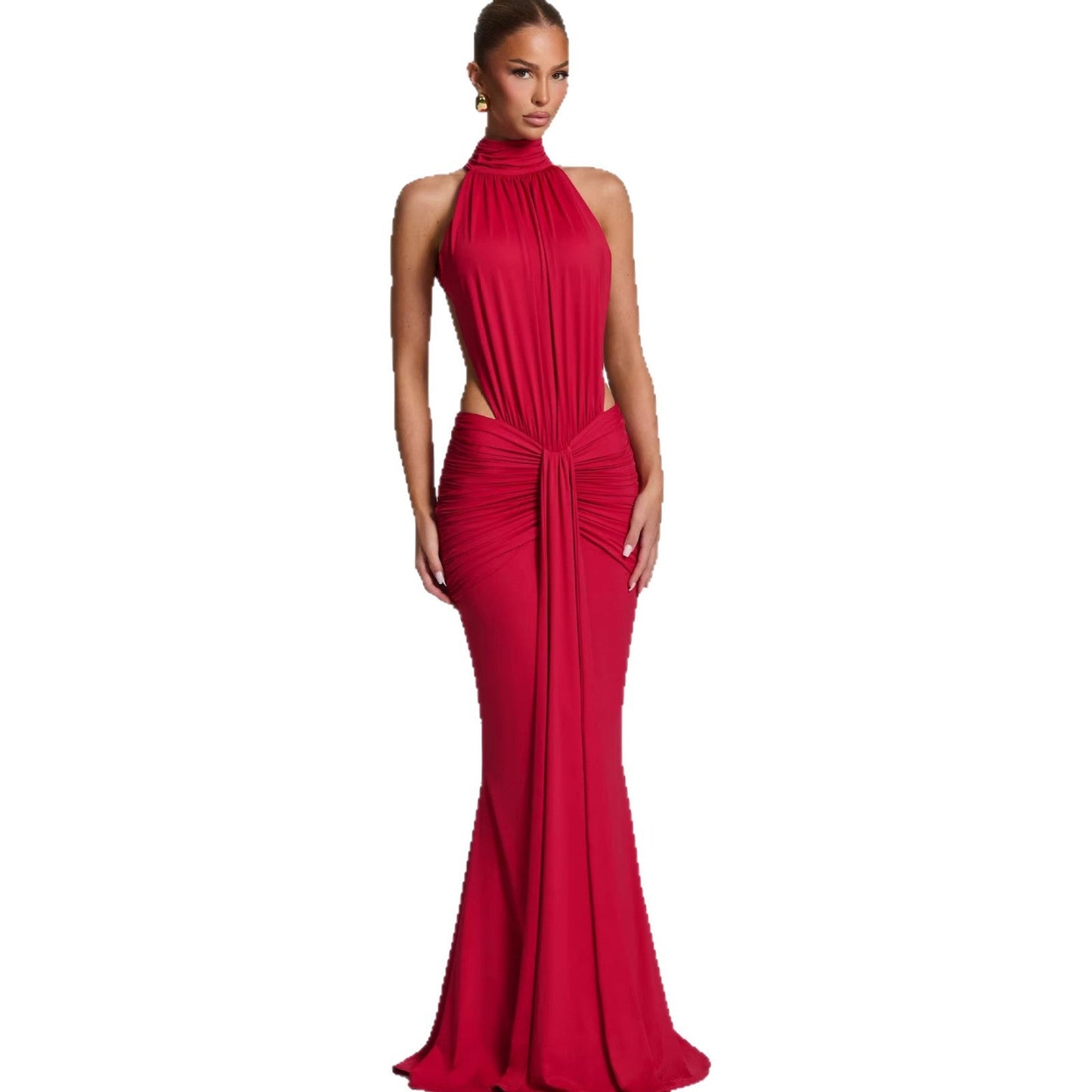 Damen Maxikleid Elegantes Design mit Halterneck und Drapierung