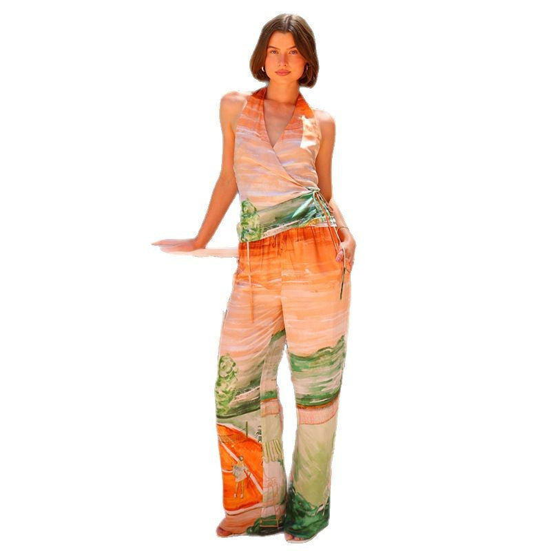 Damen Jumpsuit V-Ausschnitt mit Bindegürtel Eveloria