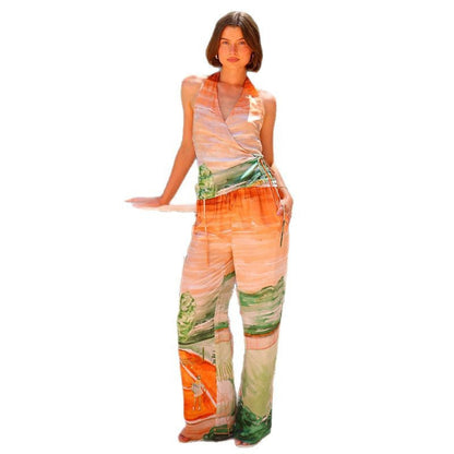 Damen Jumpsuit V-Ausschnitt mit Bindegürtel Eveloria