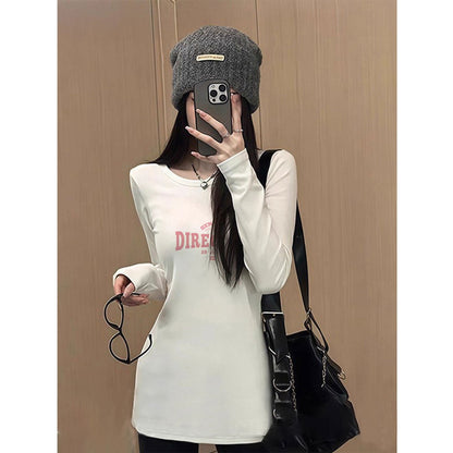 Damen T-Shirt Langarm Rundhals Elegant Weiße Farbe Eveloria
