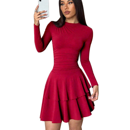 Damen Volantkleid Tailliert mit Raffdesign