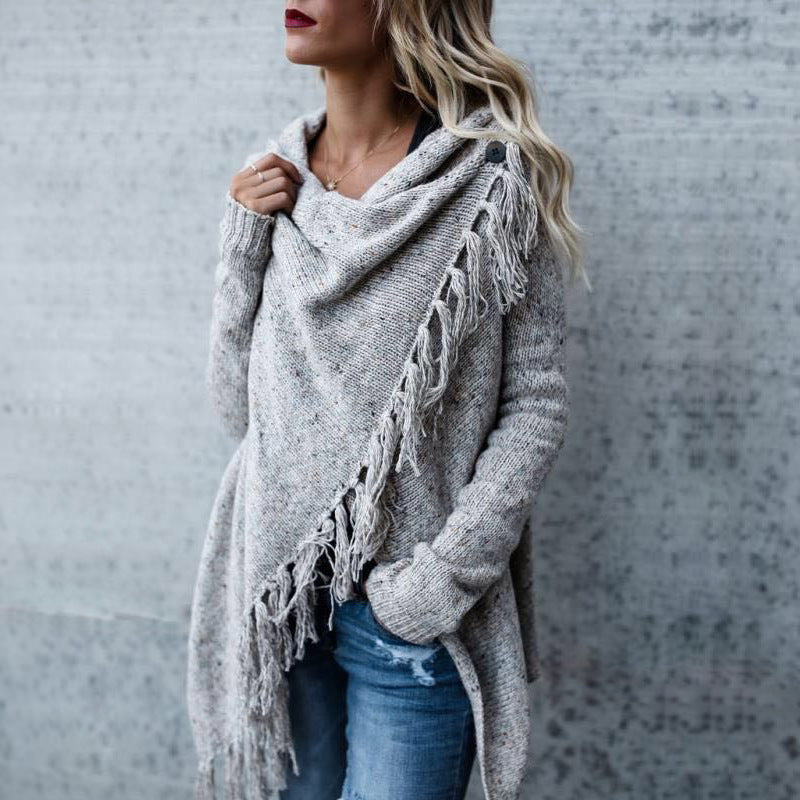 Damen Poncho mit Fransen Eveloria Gemütlich