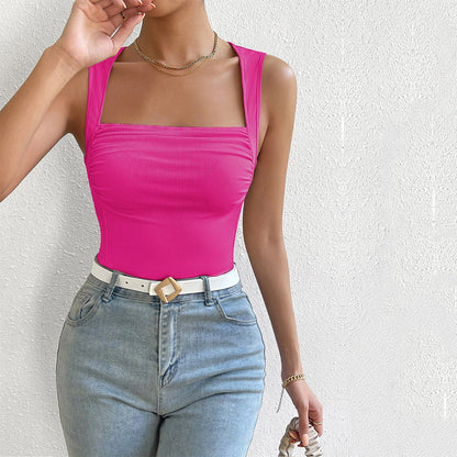 Damen Trägershirt Figurbetonter Stil Quadratischer Ausschnitt Raffung