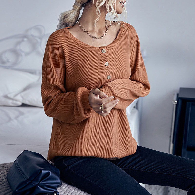 Damen Pullover Lässig Knopfleiste Struktur Eveloria