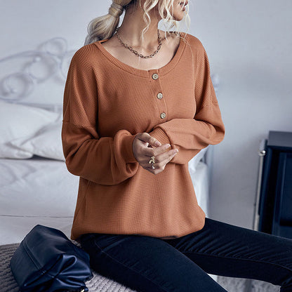 Damen Pullover Lässig Knopfleiste Struktur Eveloria