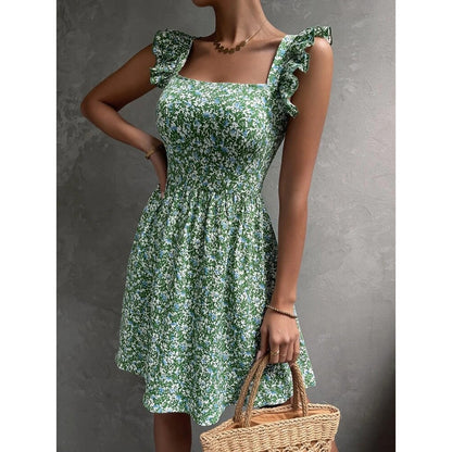 Damen Sommerkleid Rüschendetails Quadrat-Ausschnitt Eveloria