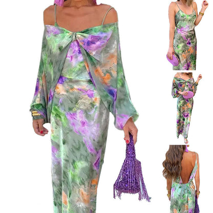 Damen Maxikleid Elegantes Design Transparente Ärmel