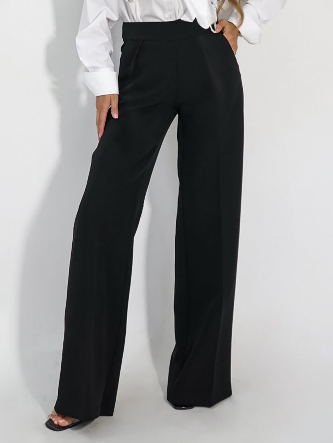 Damen Stoffhose Weites Bein Hochtaillierte Hosen Elegant