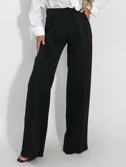 Damen Stoffhose Weites Bein Hochtaillierte Hosen Elegant