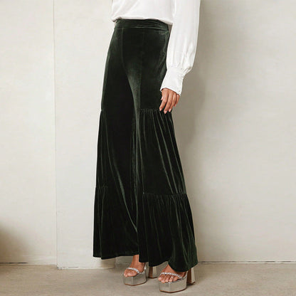 Damen Velours-Hose Weite Rüschendetails Eveloria