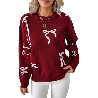 Damen Pullover Lässig Schleifenmuster Grau Eveloria