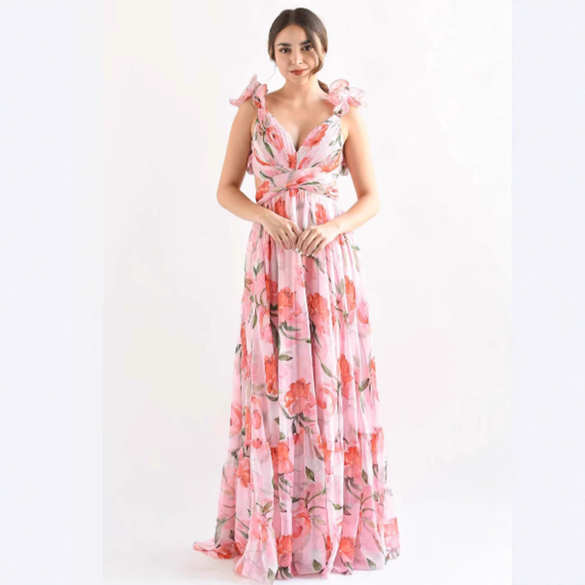 Damen Maxikleid Blumenmuster RüschenDetails Eveloria - Eveloria