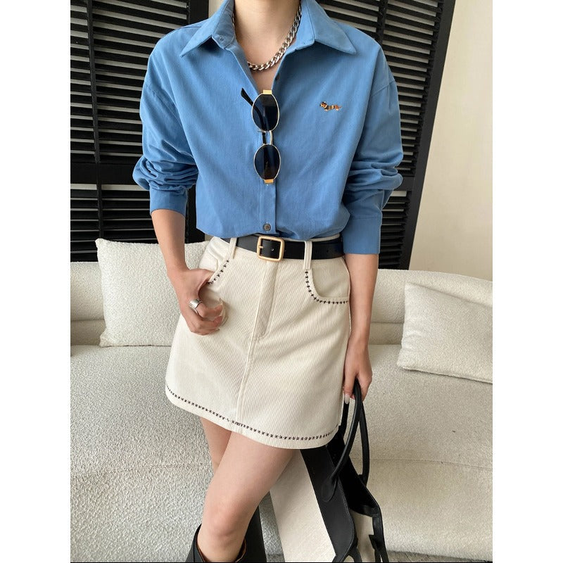Damen Überhemdjacke Lässig Mit Taschen Beige Eveloria - Eveloria