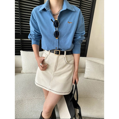 Damen Überhemdjacke Lässig Mit Taschen Beige Eveloria - Eveloria