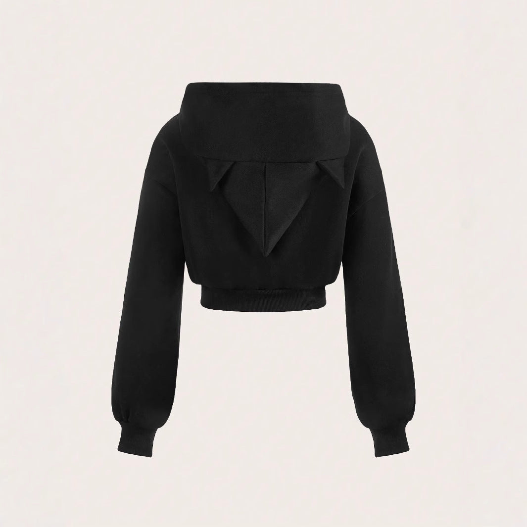 Damen Hoodie Cropped Mit Reißverschluss Voluminöse Ärmel