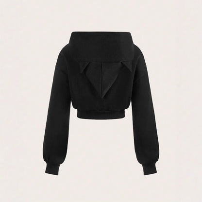 Damen Hoodie Cropped Mit Reißverschluss Voluminöse Ärmel
