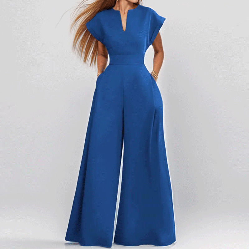Damen Jumpsuit Elegantes Design Kurzärmelig Tiefes Dekolleté