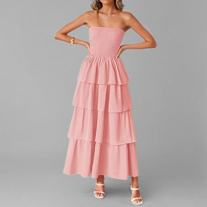 Damen Maxikleid Schulterfrei Voluminöse Rüschenschichten Eveloria