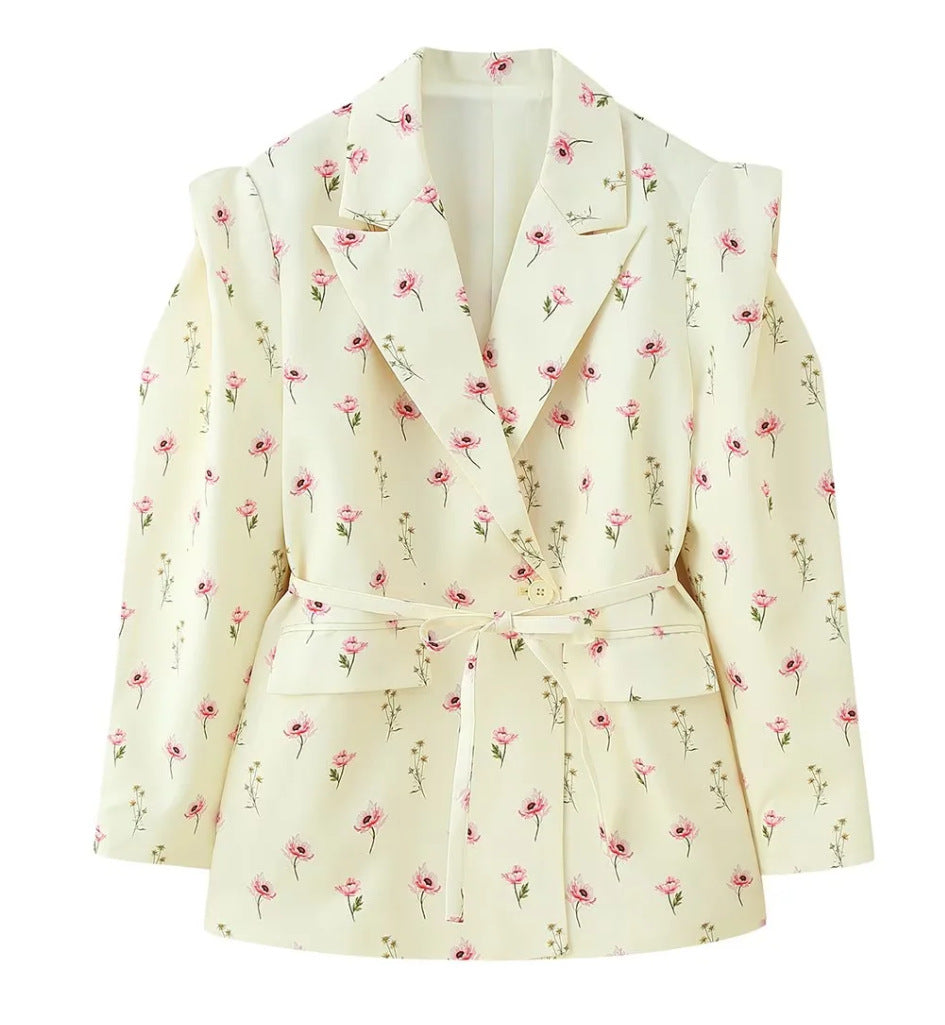 Damen Blazerjacke Tailliert Bindegürtel Eveloria