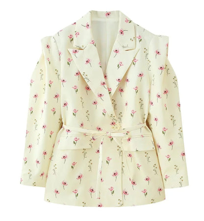 Damen Blazerjacke Tailliert Bindegürtel Eveloria
