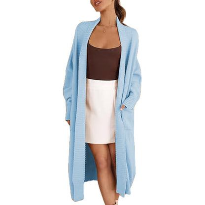 Damen Strickcardigan Lang mit Muster und Taschen Anthrazit