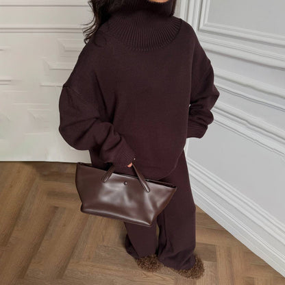 Damen Oversized Strickpullover Hoher Kragen Eveloria