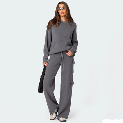Damen Strickpullover mit Kapuze und Kängurutasche