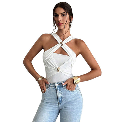 Damen Wickel-Oberteil Dekorative Bindungen Eleganter Schnitt