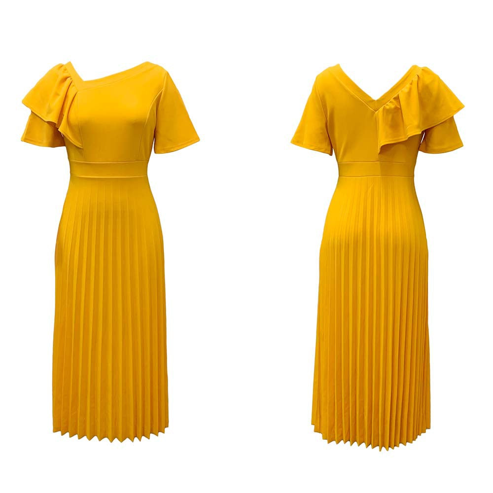 Damen Plisseekleid V-Ausschnitt Rüschen Elegant Eveloria