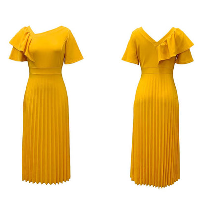 Damen Plisseekleid V-Ausschnitt Rüschen Elegant Eveloria